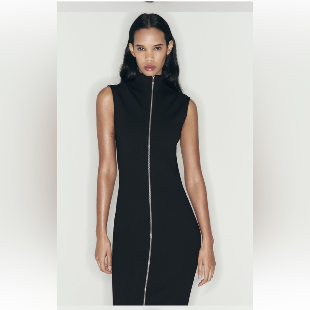 Zara new Black hot and sexy ZIPPER MIDI DRESS.